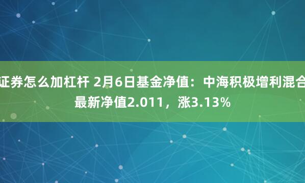 证券怎么加杠杆 2月6日基金净值：中海积极增利混合最新净值2.011，涨3.13%