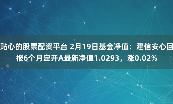 贴心的股票配资平台 2月19日基金净值：建信安心回报6个月定开A最新净值1.0293，涨0.02%